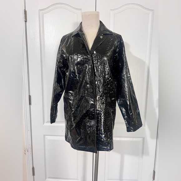 Totes Vegan Patent Croc Trench Jacket - sz S - Picture 1 of 5